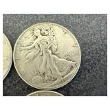 4 1945 Walking Liberty Half Dollars