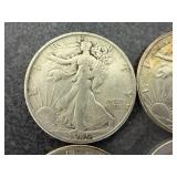 4 1945 Walking Liberty Half Dollars