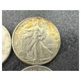 4 1945 Walking Liberty Half Dollars