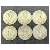 6 1936 Walking Liberty Half Dollars