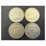4 1954 Franklin Half Dollars