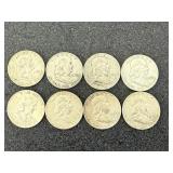 8 Franklin Half Dollars - Mixed Years