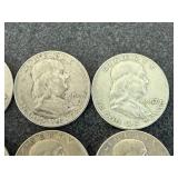8 Franklin Half Dollars - Mixed Years