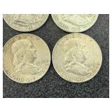 8 Franklin Half Dollars - Mixed Years