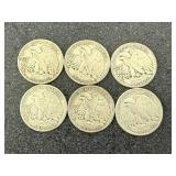 6 1942 Walking Liberty Half Dollars