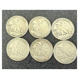 6 1942 Walking Liberty Half Dollars