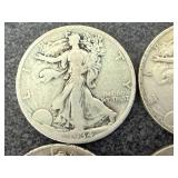 8 Mixed Years Walking Liberty Half Dollars
