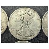 8 Mixed Years Walking Liberty Half Dollars