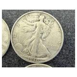 8 Mixed Years Walking Liberty Half Dollars