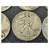 8 Mixed Years Walking Liberty Half Dollars