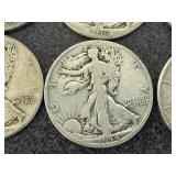 8 Mixed Years Walking Liberty Half Dollars