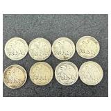8 Mixed Years Walking Liberty Half Dollars
