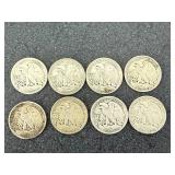 8 Mixed Years Walking Liberty Half Dollars