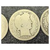 5 Barber Quarters, 2 Barber Dimes & 1 Liberty Head Nickle