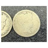 5 Barber Quarters, 2 Barber Dimes & 1 Liberty Head Nickle