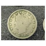 5 Barber Quarters, 2 Barber Dimes & 1 Liberty Head Nickle