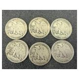 6 Walking Liberty Half Dollars - 1940, 1935, 1945 & 3 1943