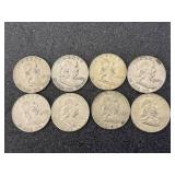 8 Franklin Half Dollars Mixed Years