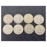 8 Franklin Half Dollars Mixed Years