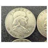 6 Franklin Half Dollars Mixed Years