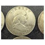 6 Franklin Half Dollars Mixed Years