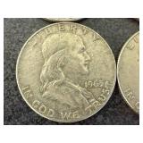 6 Franklin Half Dollars Mixed Years