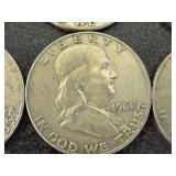 6 Franklin Half Dollars Mixed Years