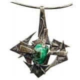 Vintage Brutalist Style Sterling Silver and Malachite Necklace