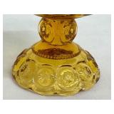 Vintage LE Smith Moon & Stars Amber Glass Pedestal Compote Covered Candy Dish