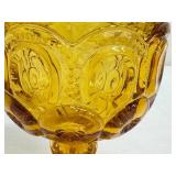 Vintage LE Smith Moon & Stars Amber Glass Pedestal Compote Covered Candy Dish