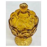 Vintage LE Smith Moon & Stars Amber Glass Pedestal Compote Covered Candy Dish