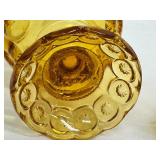 Vintage LE Smith Moon & Stars Amber Glass Pedestal Compote Covered Candy Dish