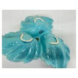 USA Pottery Mid-Century Turquoise Aqua Vintage Divided Condiment Leaf Dish Bowl