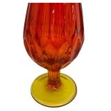 Vintage MCM Art Glass Tall Amberina Thumbprint Stretch Swung Vase