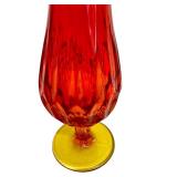 Vintage MCM Art Glass Tall Amberina Thumbprint Stretch Swung Vase