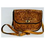 Vintage Hippie Boho Hand Tooled Blossom Leather Handbag