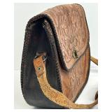 Vintage Hippie Boho Hand Tooled Blossom Leather Handbag