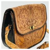Vintage Hippie Boho Hand Tooled Blossom Leather Handbag