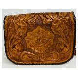 Vintage Hippie Boho Hand Tooled Blossom Leather Handbag