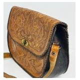 Vintage Hippie Boho Hand Tooled Blossom Leather Handbag