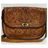 Vintage Hippie Boho Hand Tooled Blossom Leather Handbag