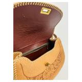 Vintage Hand Tooled Floral Brown Leather Clutch Handbag