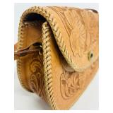 Vintage Hand Tooled Floral Brown Leather Clutch Handbag