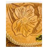 Vintage Hand Tooled Floral Brown Leather Clutch Handbag