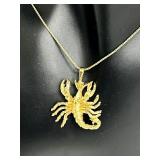 Scorpion Pendant Necklace with Vintage Trifari Chain and Beautiful Malachite Pendant