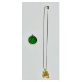 Scorpion Pendant Necklace with Vintage Trifari Chain and Beautiful Malachite Pendant