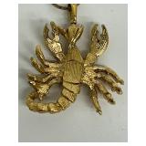 Scorpion Pendant Necklace with Vintage Trifari Chain and Beautiful Malachite Pendant