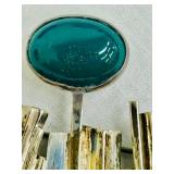 Gorgeous Vintage Silver and Aqua Stone Signed Abstract Brooch / Pin