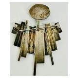 Gorgeous Vintage Silver and Aqua Stone Signed Abstract Brooch / Pin