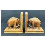 Vintage Wooden Elephant Figurine Bookends